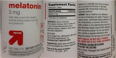 Photo of the up&up Melatonin 3 mg label