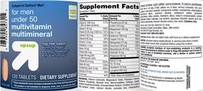 Photo of the up&up For Men Under 50 Multivitamin Multimineral label