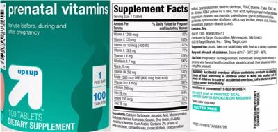 Photo of the up&up Prenatal Vitamins label