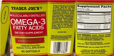 Photo of the Trader Joe's Omega-3 Fatty Acids label