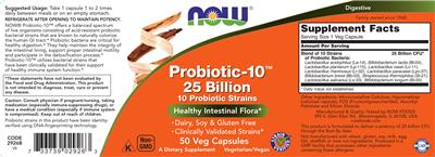 Photo of the NOW Probiotic-10 25 Billion label
