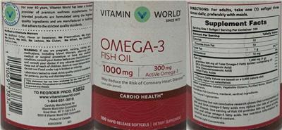 Photo of the Vitamin World Omega-3 Fish Oil 1000 mg label