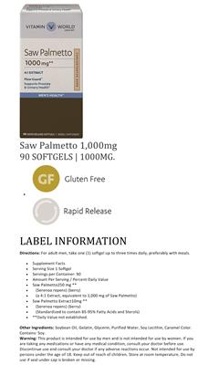 Photo of the Vitamin World Saw Palmetto label