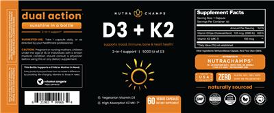 Photo of the NutraChamps D3 + K2 label