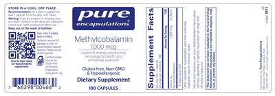 Photo of the Pure Encapsulations Methylcobalamin 1,000 mcg label