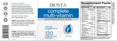 Photo of the BIOVEA Complete Multi-Vitamin label