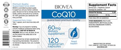 Photo of the BIOVEA CoQ10 60 mg label