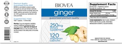Photo of the BIOVEA Ginger 250 mg label
