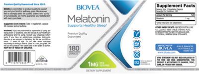 Photo of the BIOVEA Melatonin 1 mg label