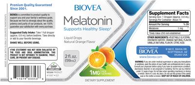 Photo of the BIOVEA Melatonin 1 mg Natural Orange Flavor label