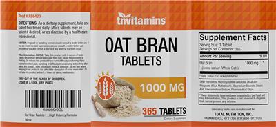 Photo of the tnvitamins Oat Bran Tablets 1000 mg label
