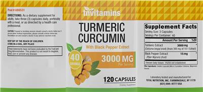 Photo of the tnvitamins Turmeric Curcumin 3000 mg label