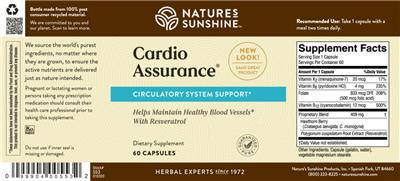 Photo of the Nature's Sunshine Cardio Assurance label