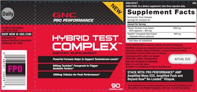 Photo of the GNC Pro Performance Hybrid Test Complex label