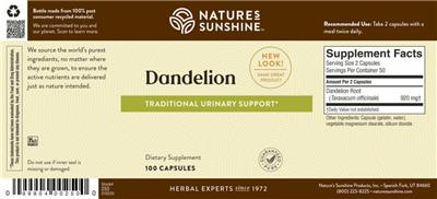 Photo of the Nature's Sunshine Dandelion label