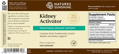 Photo of the Nature's Sunshine Kidney Activator label