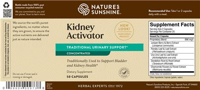 Photo of the Nature's Sunshine Kidney Activator label