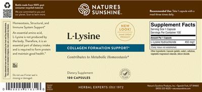Photo of the Nature's Sunshine L-Lysine label