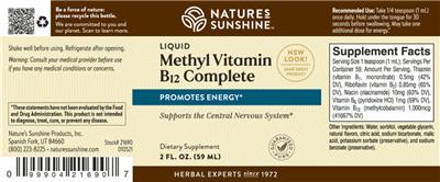 Photo of the Nature's Sunshine Liquid Methyl Vitamin B12 Complete label