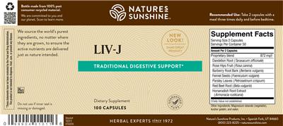 Photo of the Nature's Sunshine LIV-J label
