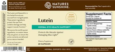 Photo of the Nature's Sunshine Lutein label