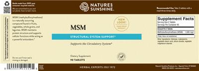 Photo of the Nature's Sunshine MSM label