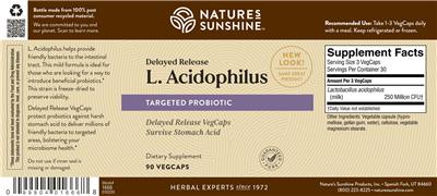 Product label for Delayed Release L. Acidophilus