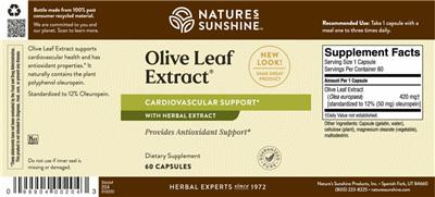 Photo of the Nature's Sunshine Olive Leaf Extract label