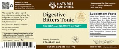 Photo of the Nature's Sunshine Digestive Bitters Tonic label