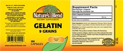 Photo of the Nature's Blend Gelatin 9 Grains label