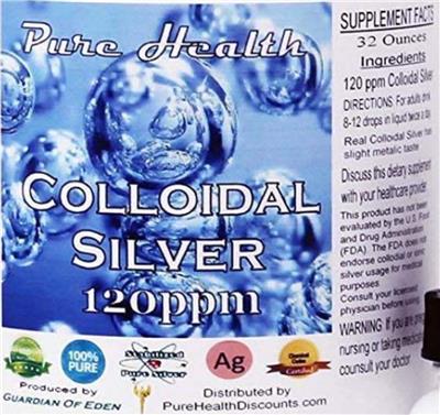Photo of the Pure Health Colloidal Silver 120 ppm label