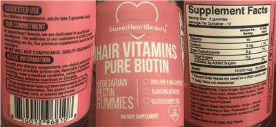 Photo of the SweetHeartBeauty Hair Vitamins Pure Biotin label