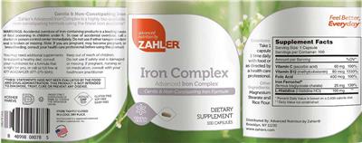 Photo of the Advanced Nutrition by Zahler Iron Complex label