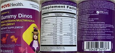 Photo of the CVS Health Children's Gummy Dinos label