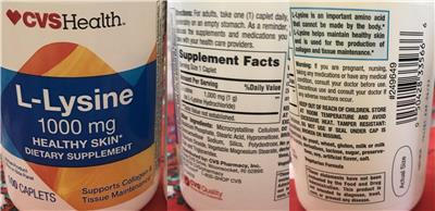 Product label for L-Lysine 1000 mg
