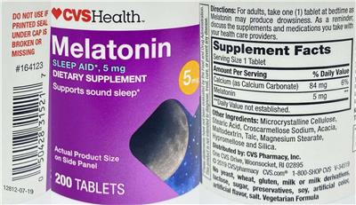 Photo of the CVS Health Melatonin 5 mg label