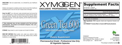 Photo of the XYMOGEN Green Tea 600 label