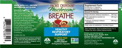Photo of the Host Defense Mushrooms Breathe label