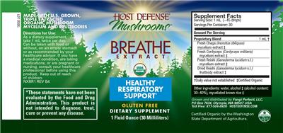 Photo of the Host Defense Mushrooms Breathe Extract label