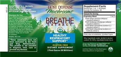 Photo of the Host Defense Mushrooms Breathe Extract label