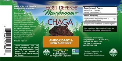 Photo of the Host Defense Mushrooms Chaga label