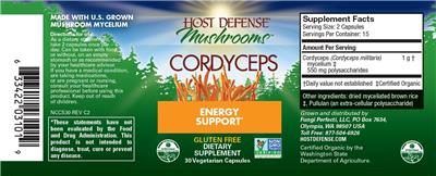 Photo of the Host Defense Mushrooms Cordyceps label