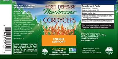 Photo of the Host Defense Mushrooms Cordyceps label