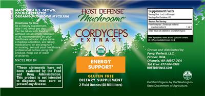 Photo of the Host Defense Mushrooms Cordyceps Extract label