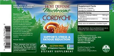 Photo of the Host Defense Mushrooms Cordychi label