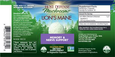 Photo of the Host Defense Mushrooms Lion's Mane label