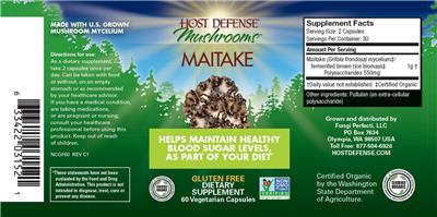 Photo of the Host Defense Mushrooms Maitake label