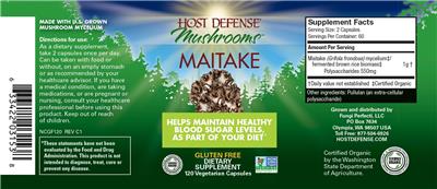 Photo of the Host Defense Mushrooms Maitake label