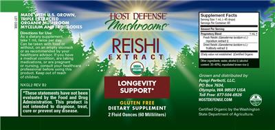 Photo of the Host Defense Mushrooms Reishi Extract label