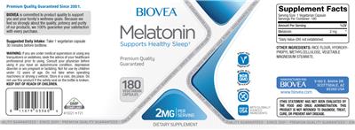 Photo of the BIOVEA Melatonin 2 mg label